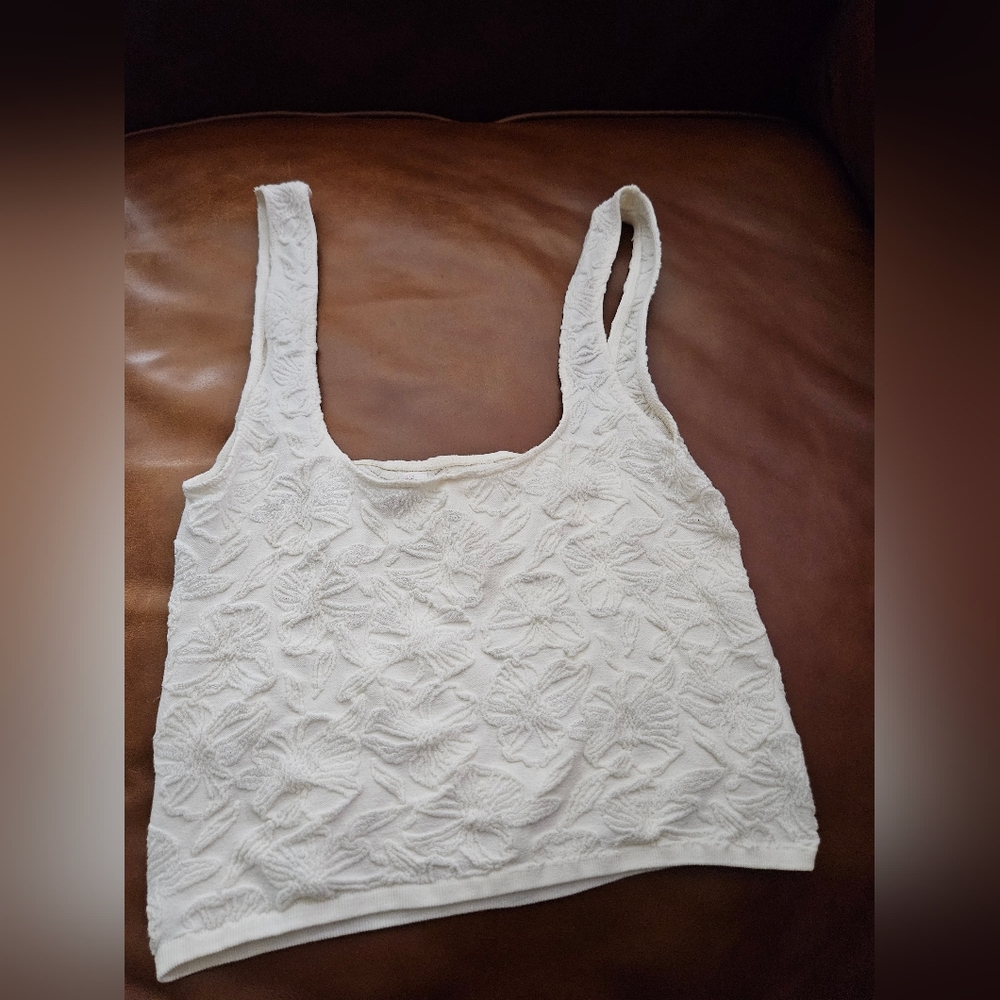 Anthropologie The Hannah Seamless Textured Tank Ivory Floral L Large XL - Picture 5 of 6